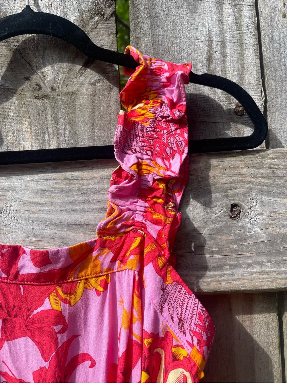 entro Pink & Orange Floral Tiered Ruffle Strap Maxi Dress Sz S - Picture 5 of 11